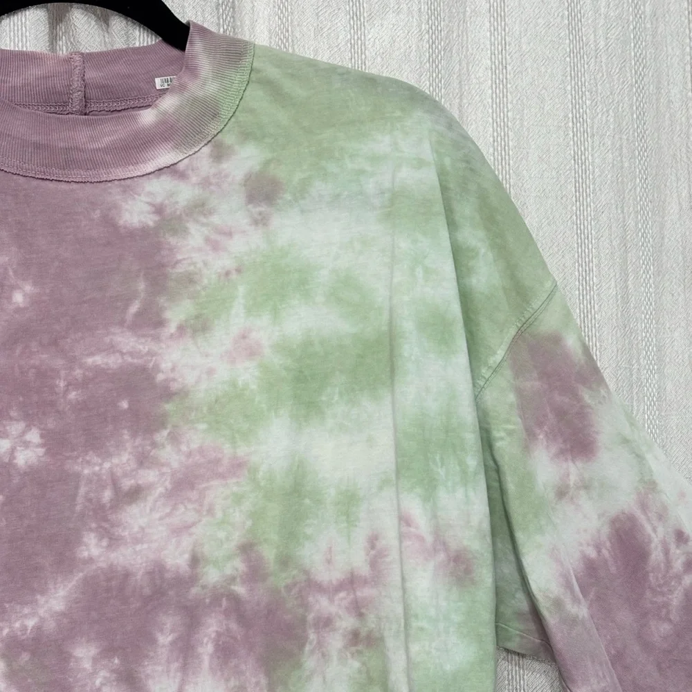 We The Free People Be Free Tie Dye Tee Green Purple Long Sleeve Top Boho M - Picture 9 of 12